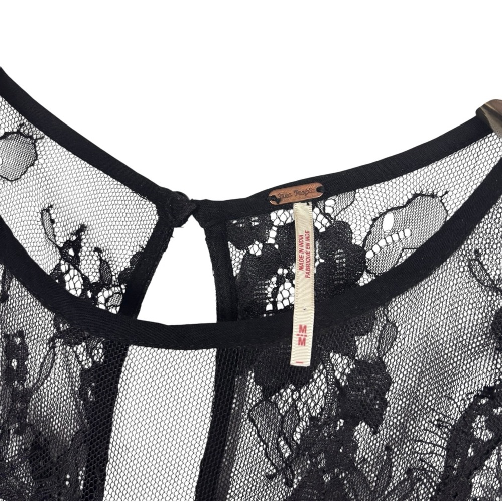 FREE PEOPLE MARLIE BLACK SHEER LACE LONG SLEEVE WHIMSIGOTH VELVET MINI DRESS - Picture 13 of 15